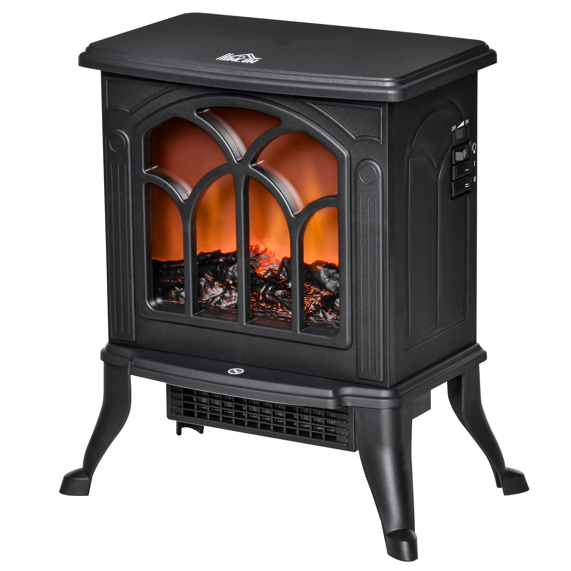Homcom 750/1500w Freistehender Elektrokamin, Dekorativer Kamin Mit Led-flammen, Überhitzungsschutz, Heizt Räume Von 15–20 M², Schwarz