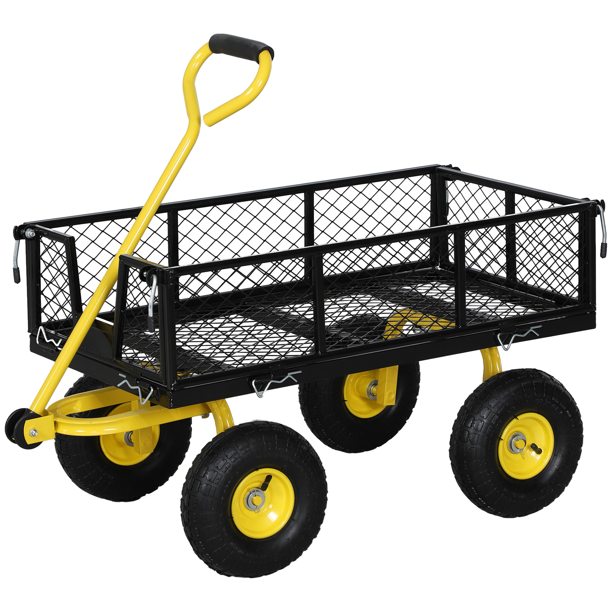 Gartenwagen Mit Vier Rädern, Abnehmbare Seitenwände, Umwandelbar In Ein Tablett, 104 X 54 X 51 Cm, Schwarz Und Gelb