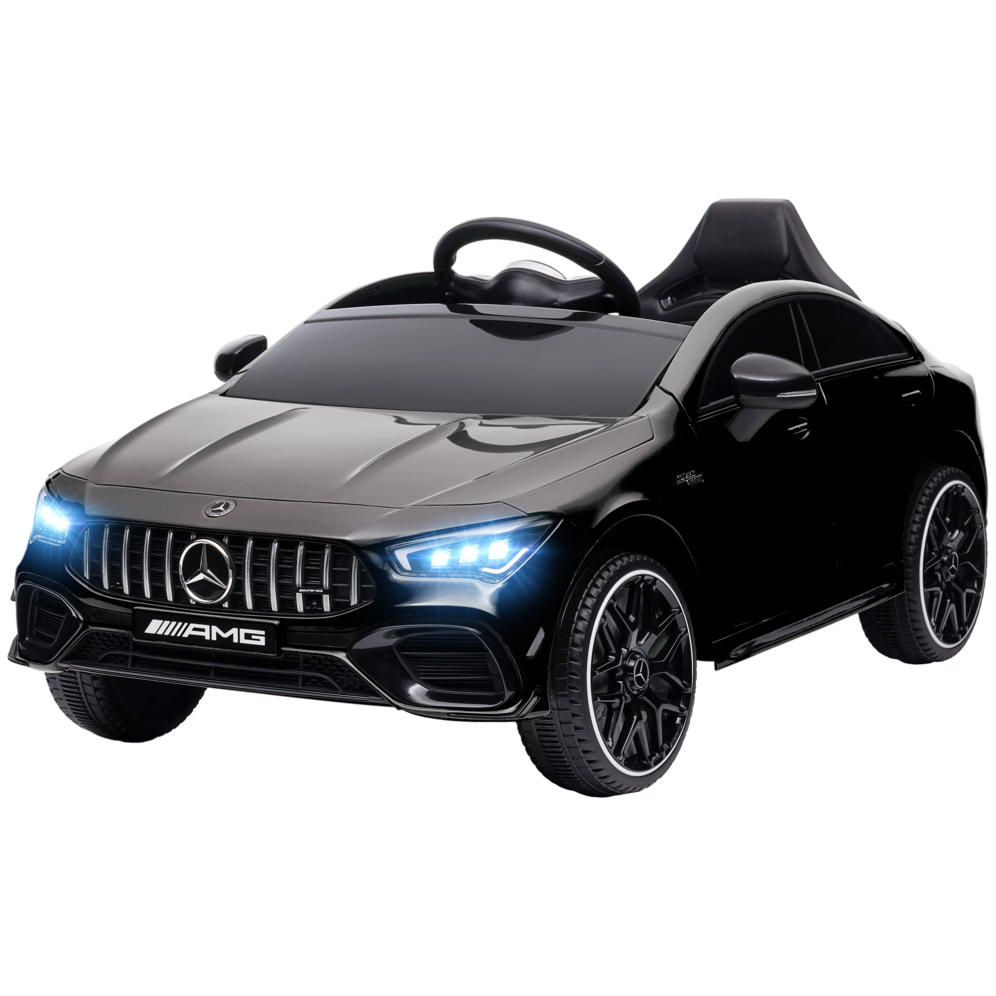 Schwarzer Mercedes-amg Cla 45 Elektro-kinderwagen, Fernbedienung, Variable Geschwindigkeit 3-5 Km/h, Led-scheinwerfer, Musik