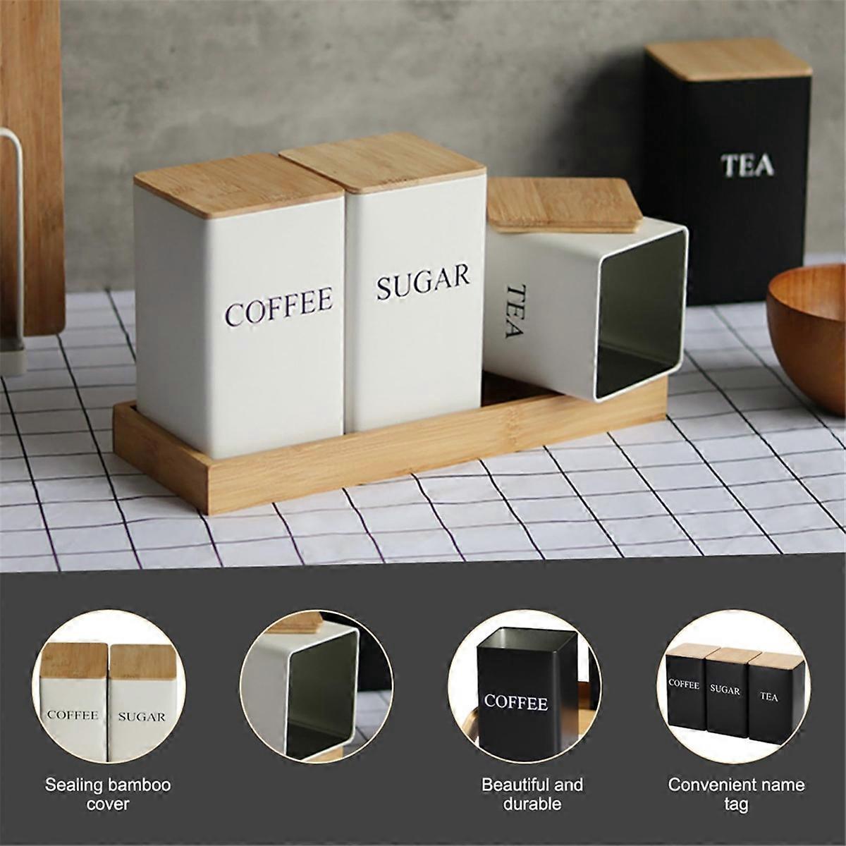 Set Aus Tee-, Kaffee- Und Zuckerdosen Mit Tablett, Aus Schwarzem Zinn.