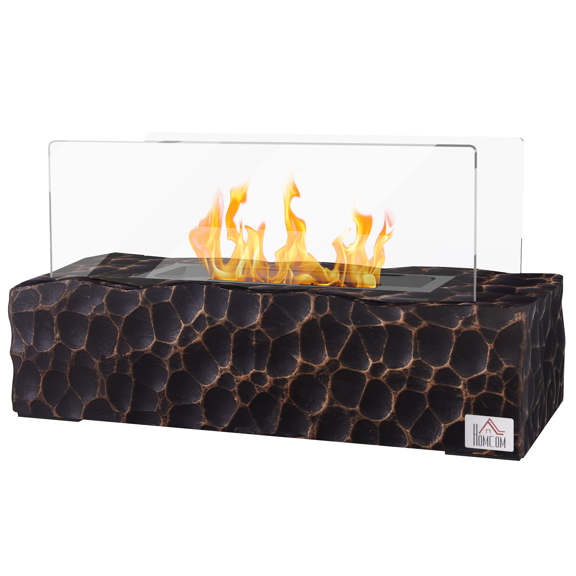 Tischkamin Mit Bioethanol, 1,15-liter-brenner, 30–45 Minuten Brenndauer, Glasscheibe Und Funkenschutzgitter, 33 X 16 X 18 Cm, Schwarz
