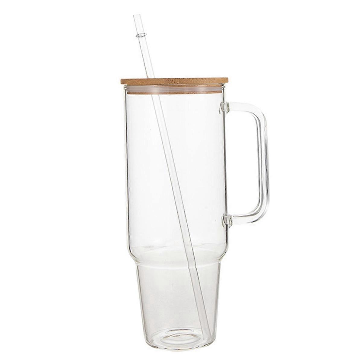 Wiederverwendbarer 1,2-liter-kaffeebecher Aus Glas Mit Henkel Und Strohhalmdeckel