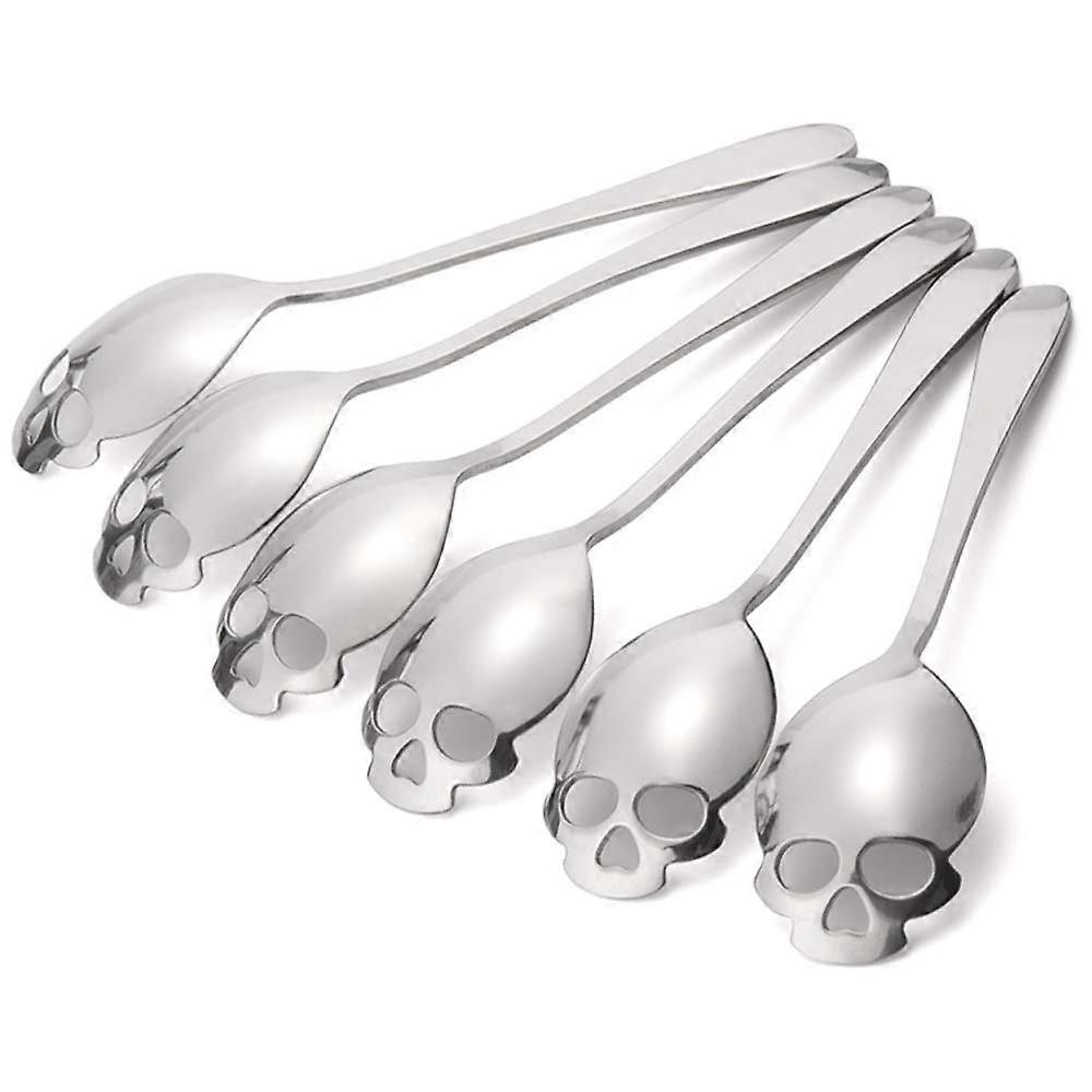 Set Aus 6 Totenkopf-förmigen Zuckerlöffeln, Kaffee- Und Teelöffeln Aus 18/10 Edelstahl In Silberoptik, Elegant Und Modern.