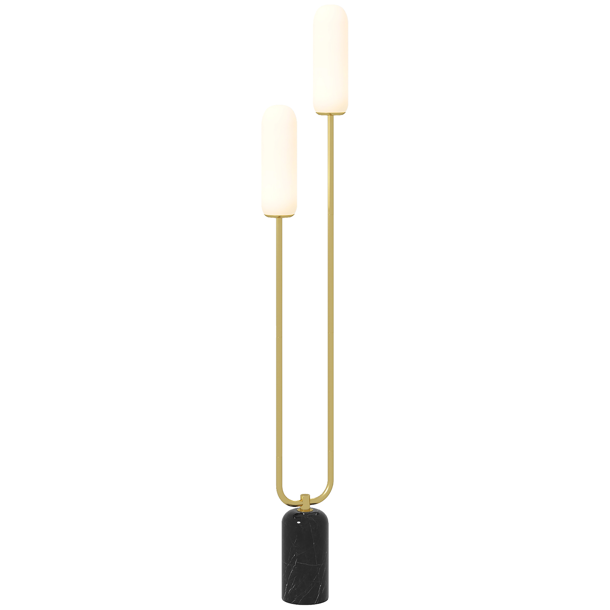 Wohnzimmer-stehlampe, Lampe Mit Zwei Glasschirmen, Marmorsockel Und Fußschalter, Weiß