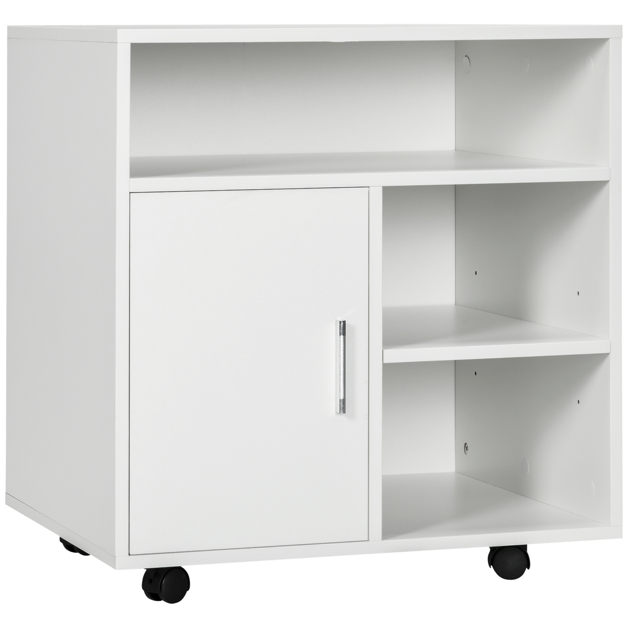 Hombook Druckerstand, Schreibtisch-organizer, Schrank Mit Tür, 3 Fächer + Große Ablage, Weiße Spanplatte