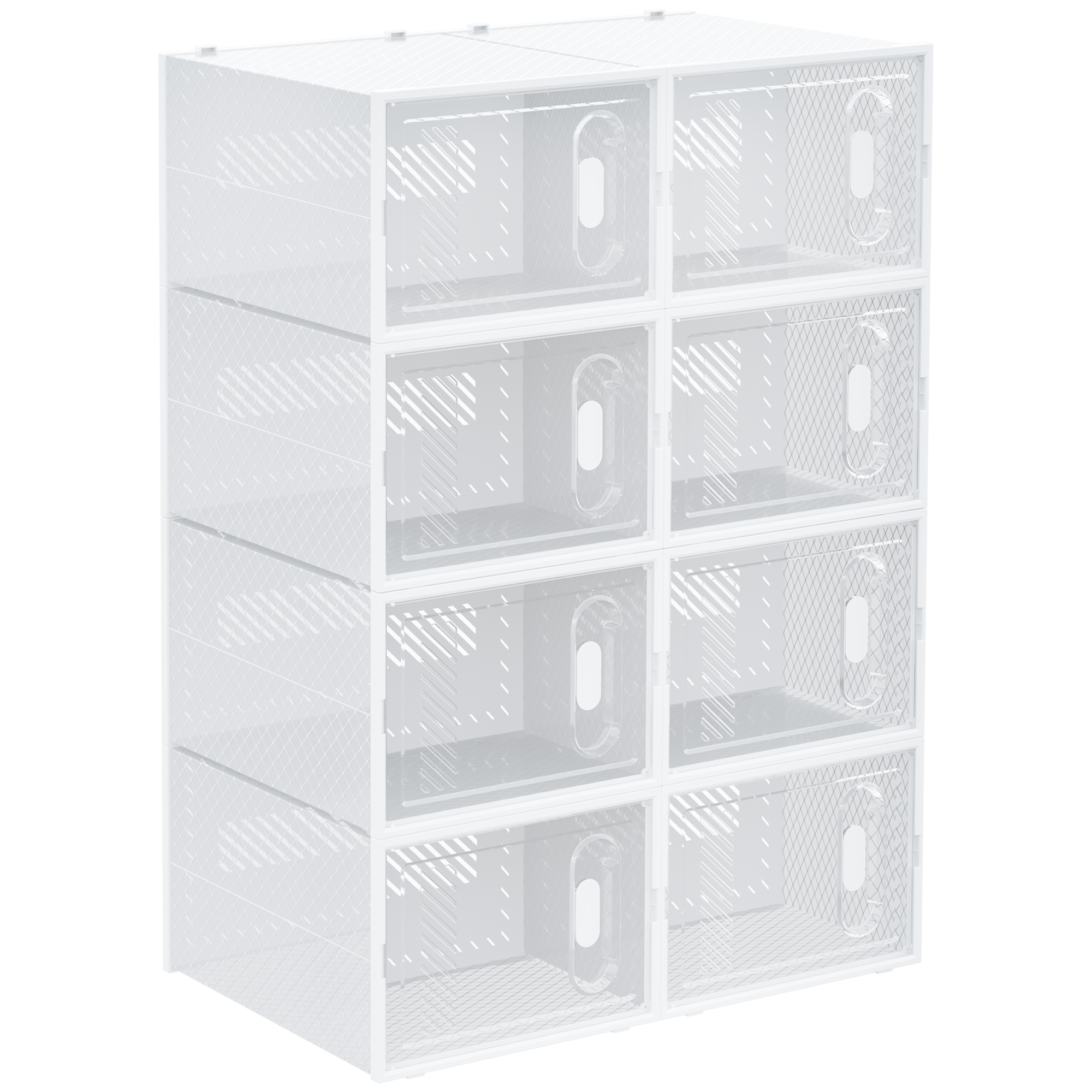 Modulares Aufbewahrungssystem Mit 8 Fächern, Stapelbar, Für Schuhe, Kleidung, Bücher, Spielzeug, Transparent Weiß