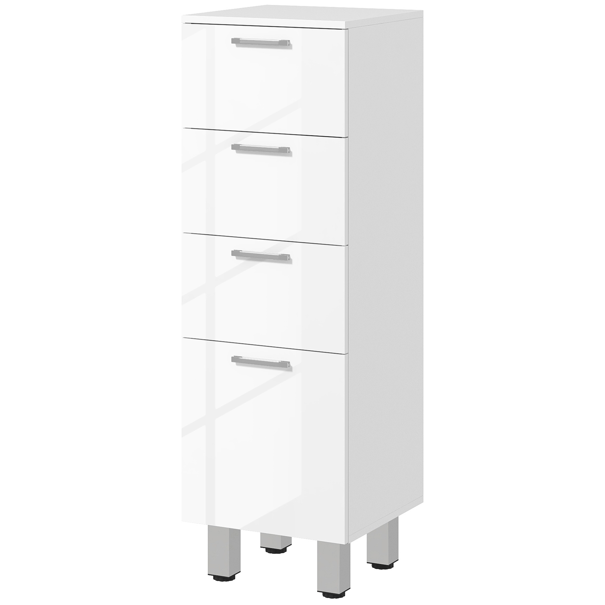 Weißer, Freistehender Badezimmerschrank, 93 Cm Hoch, 4 Schubladen, Kommode 30 X 30 Cm Für Bad/wohnzimmer/schlafzimmer