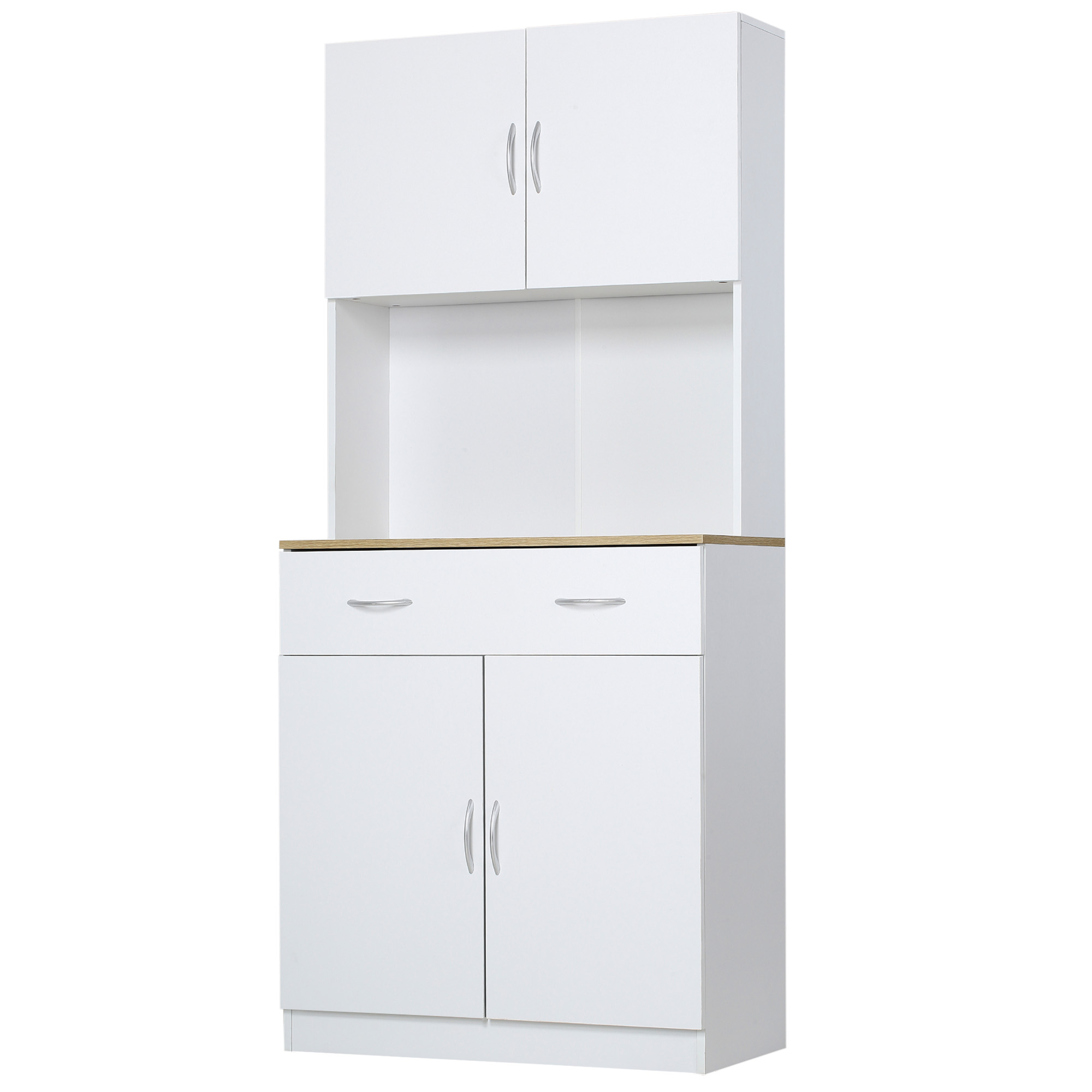 Weißes Küchen-sideboard 80x40x180cm, 4-türiger Schrank Mit Schublade, Arbeitsplatte, Verstellbare Einlegeböden