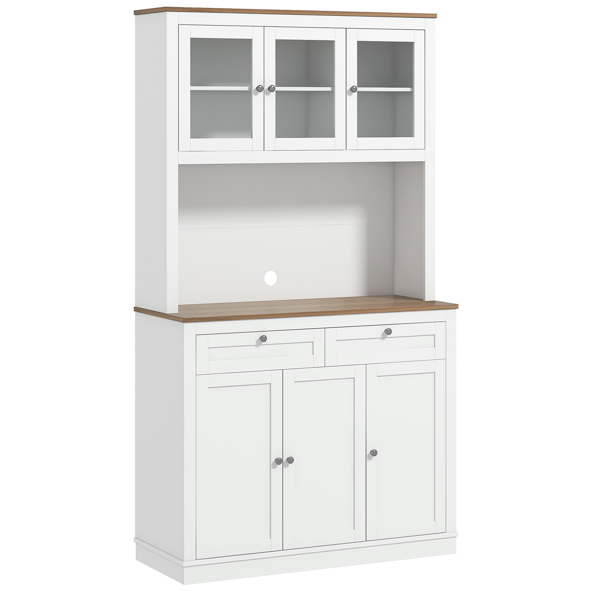 Hohes Küchen-sideboard Mit 6 Türen, 2 Schubladen, Arbeitsplatte Und Verstellbaren Einlegeböden, 100 X 40 X 180 Cm, Weiß