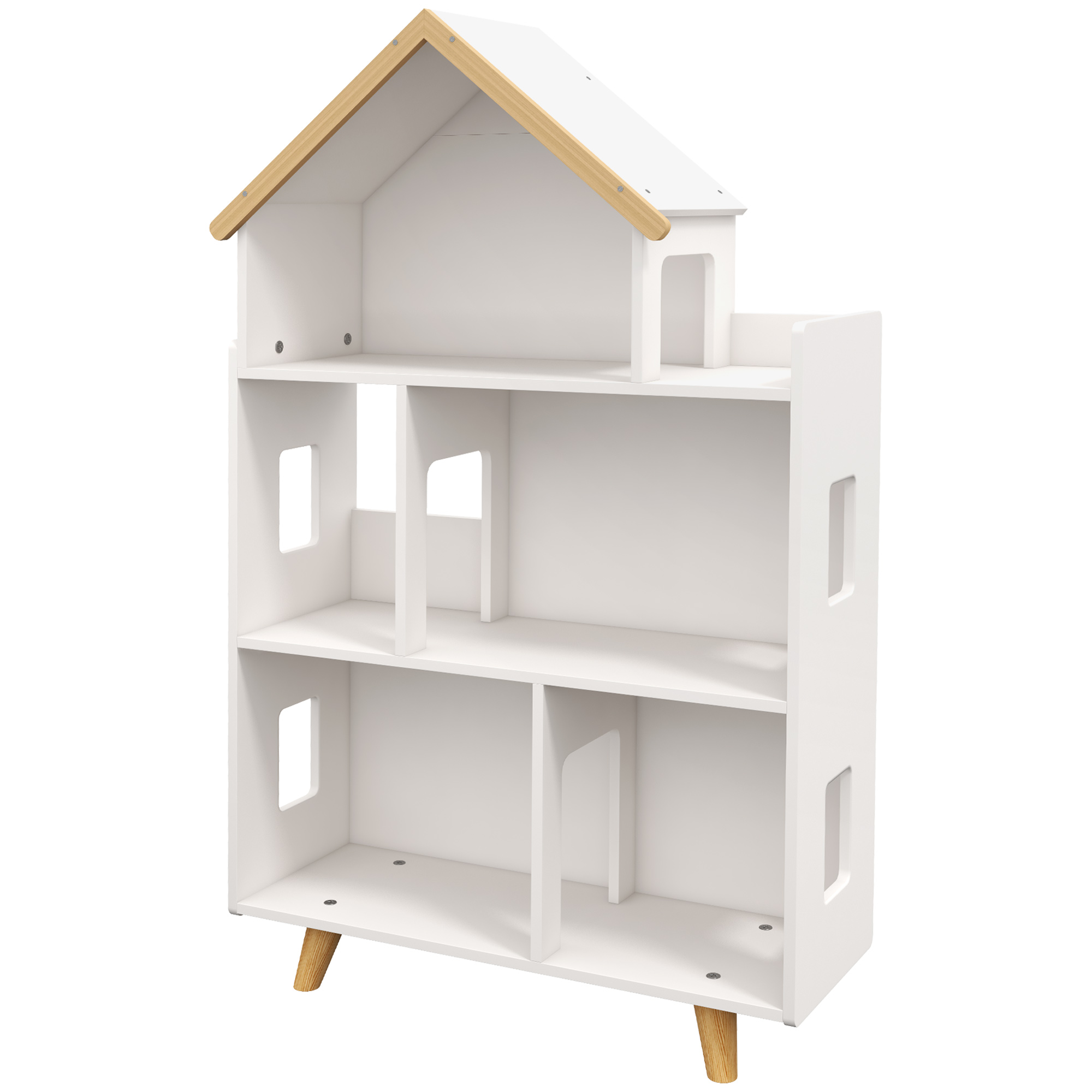 3-stöckiges Hausregal 65x25x108,5 Cm Naturweiß Zur Aufbewahrung Von Kinderspielzeug Und Büchern