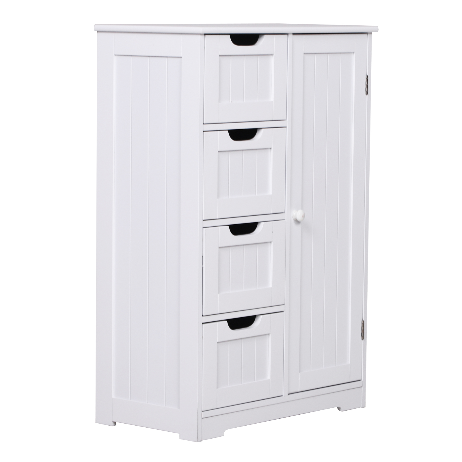 Badezimmerschrank Mit 4 Schubladen Und 3 Verstellbaren Einlegeböden, Platzsparende Aufbewahrungslösung, Umweltfreundliche Lackierung, Kippsichere Mdf-platte, 56 X 30 X 83 Cm, Weiß