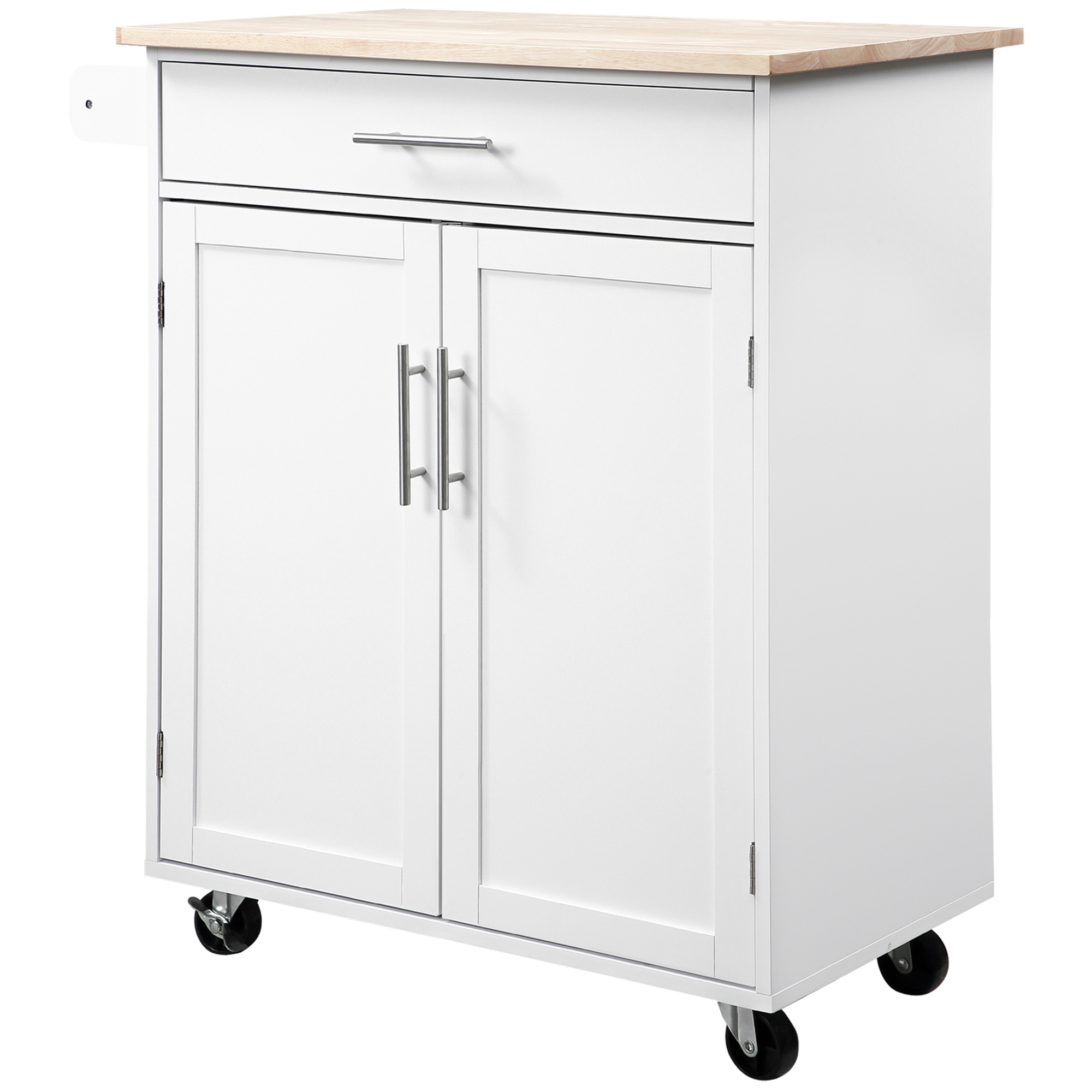 Weißer Küchenwagen Mit Schublade, Schrank Und Handtuchhalter