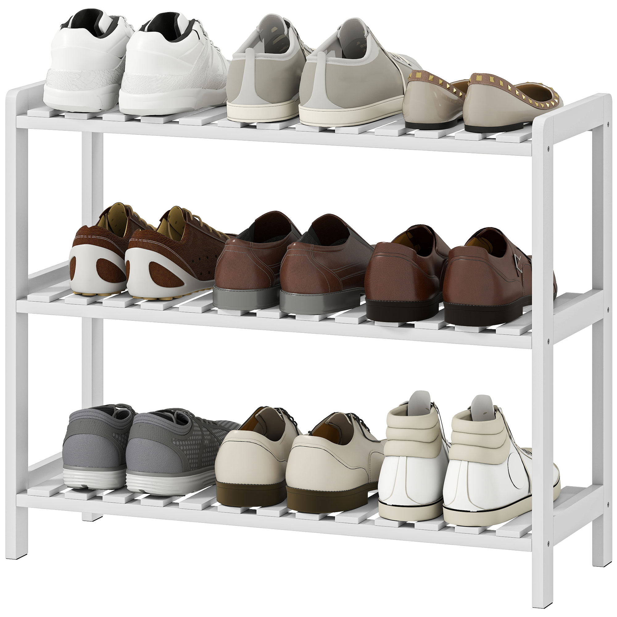 Dreistöckiges Schuhregal Aus Weißem Kiefernholz, 70 X 26 X 57,5 Cm, Mit Lattenrost