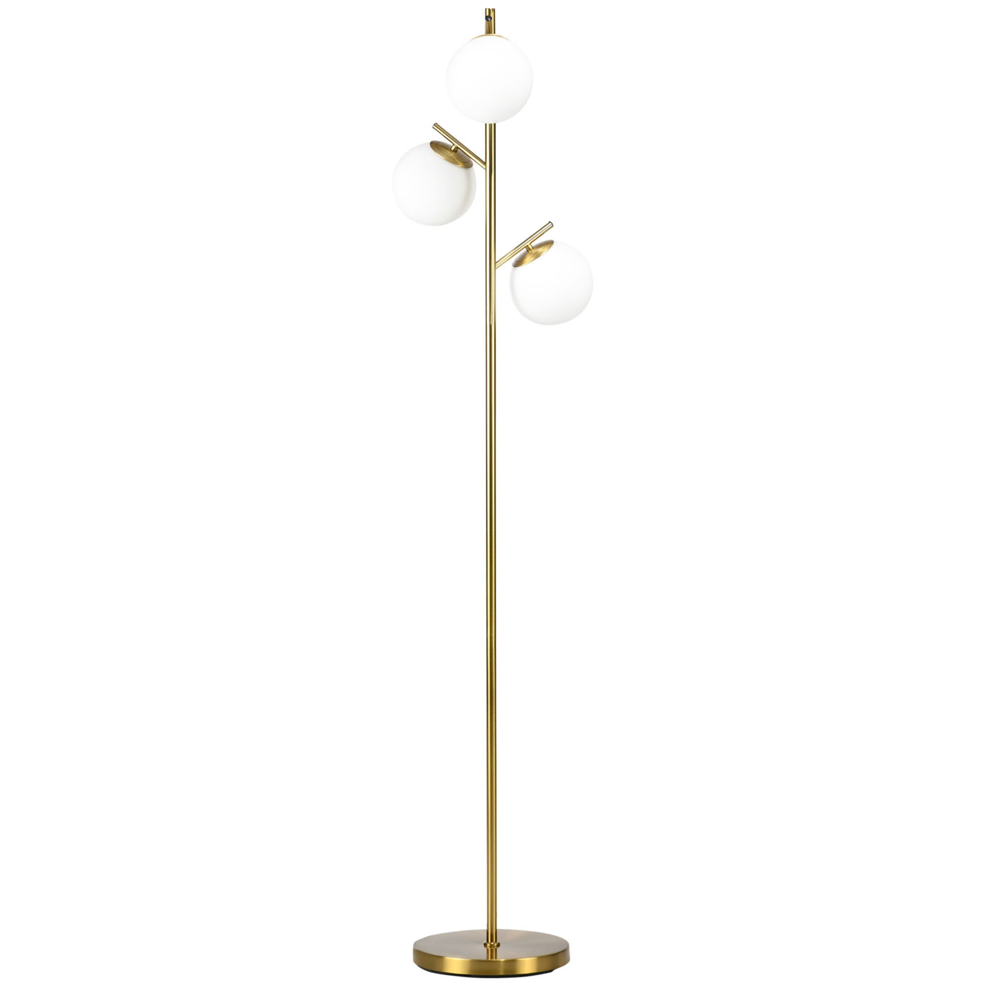 Goldfarbene Stehlampe Aus Metall Mit 3 Weißen Kugelschirmen Und Mattiertem Glas, 40 W, Ø 27 X 169 Cm (höhe)