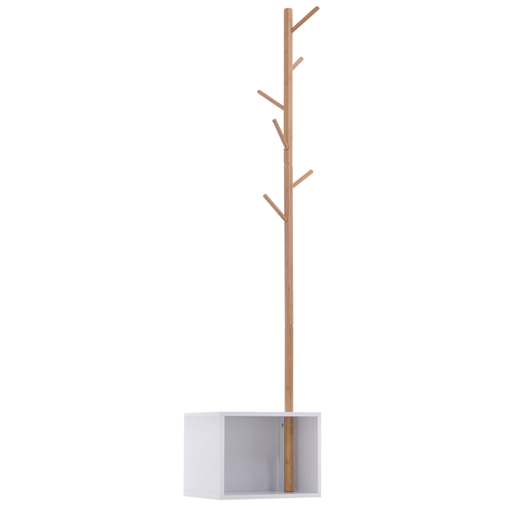 Weiße Bambus-eingangsbank Mit Garderobenständer Und Bodenmontiertem Kleiderhaken, 40x30x180cm, Holzdesign Für Das Schlafzimmer.