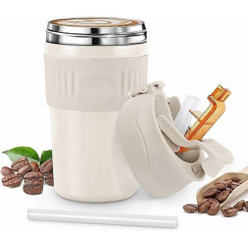 Isolierbecher (480 Ml) Mit Strohhalm. Isolierbecher Aus Edelstahl. Auslaufsichere Isolierflasche. Reisebecher Für Heiße Und Kalte Getränke (weiß).