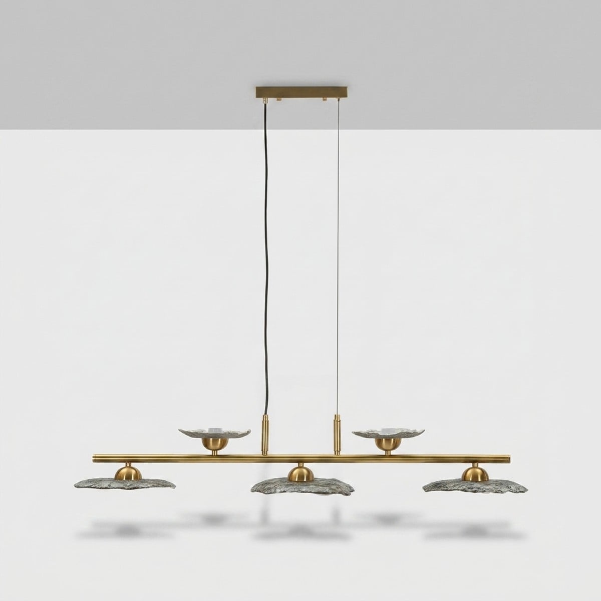 Pendelleuchte Emily Mit 5 Flammen Aus Glas Und Eisen - Grau