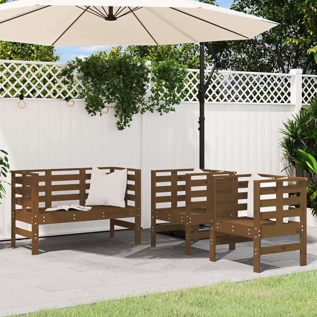 3-tlg. Garten-lounge-set Honigbraun Massivholz Kiefer