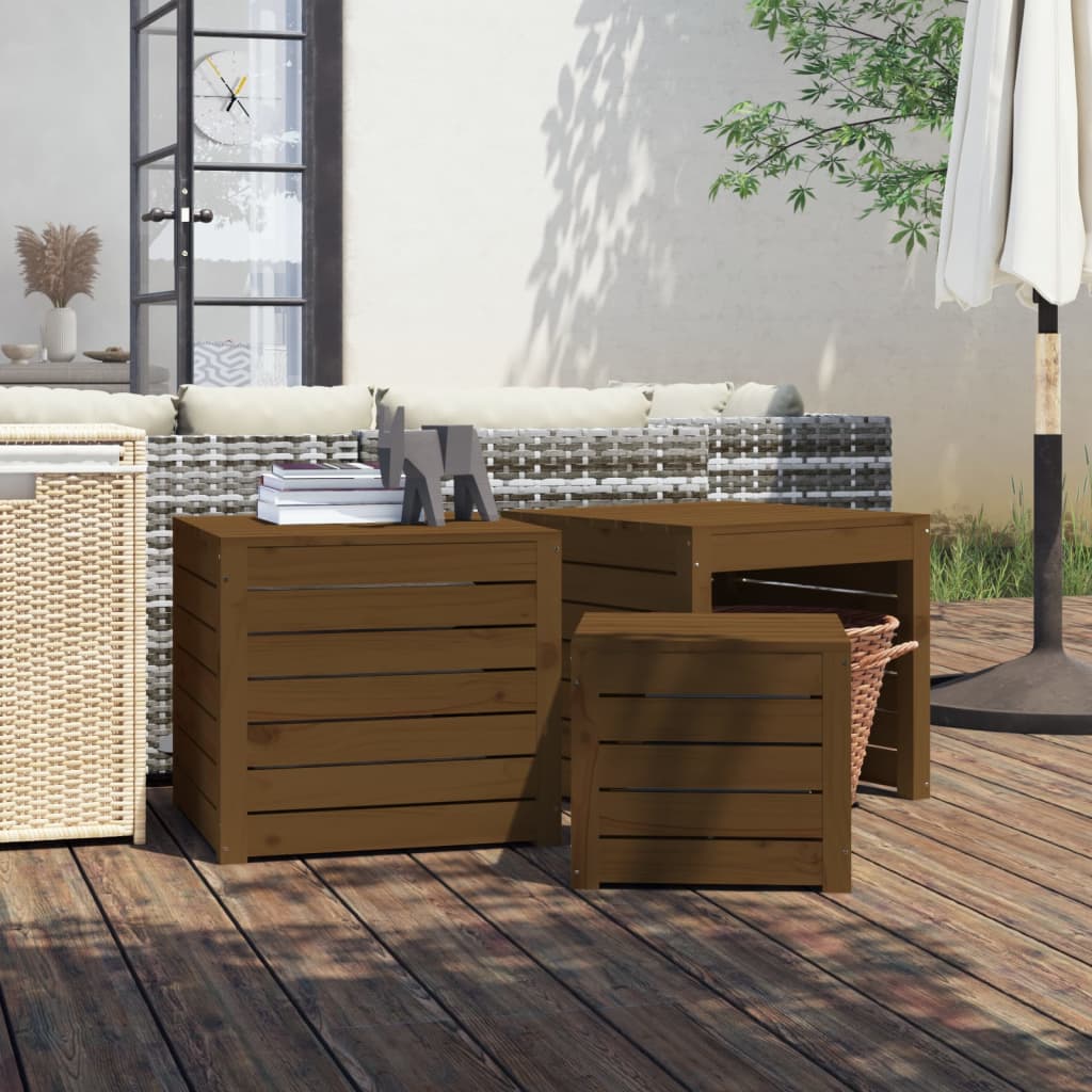 3-tlg. Gartenbox-set Honigbraun Massivholz Kiefer