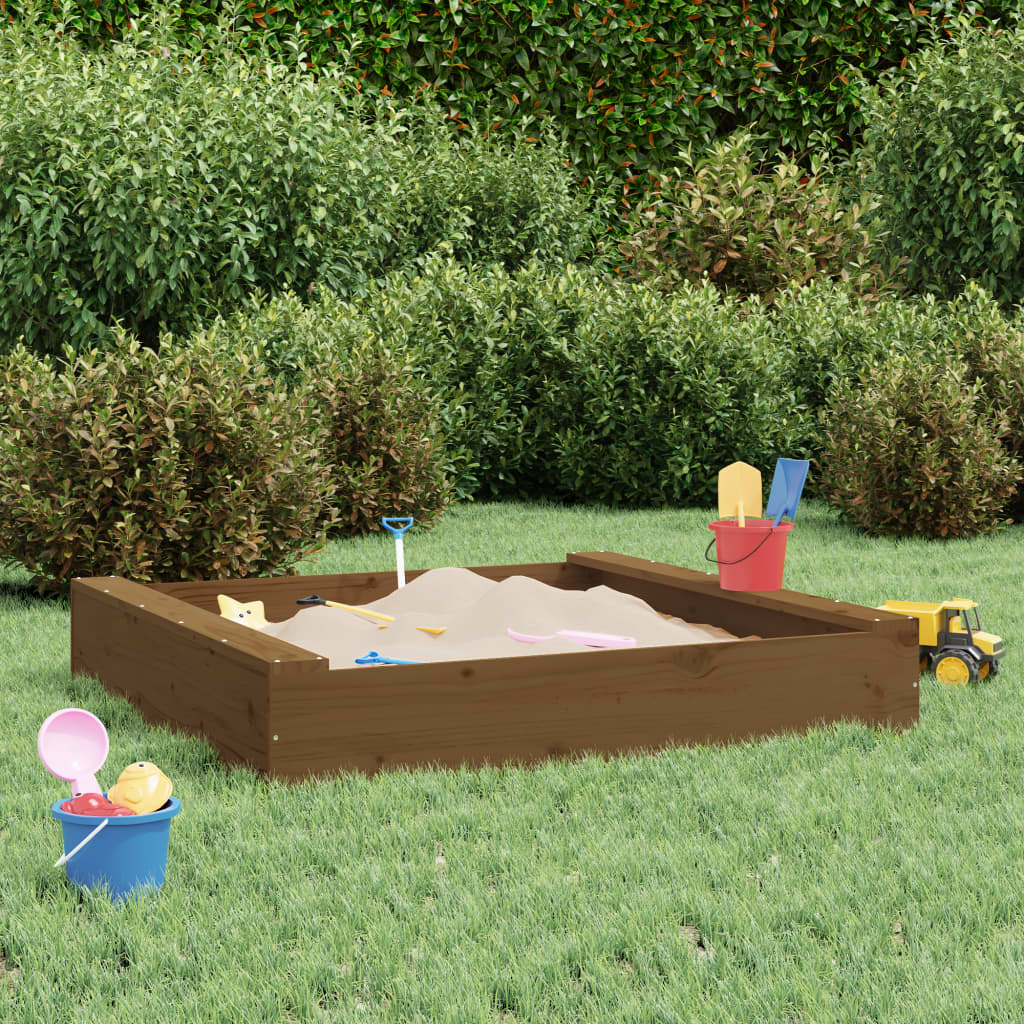 Sandkasten Mit Sitzen Honigbraun Quadratisch Massivholz Kiefer