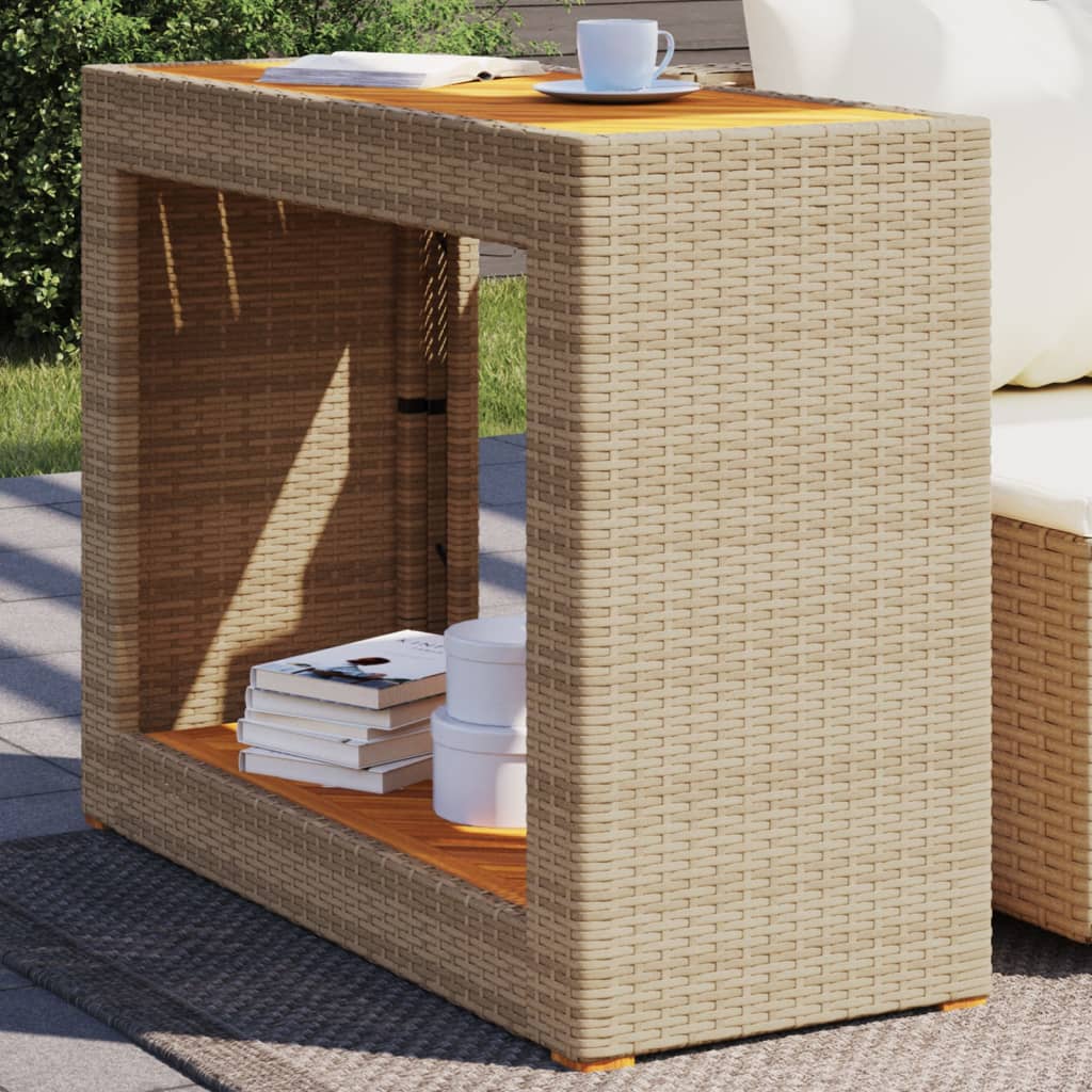 Garten-beistelltisch Mit Holzplatte Beige Poly Rattan
