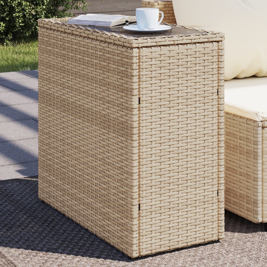 Garten-beistelltisch Glasplatte Beige 58x27,5x55 Cm Poly Rattan