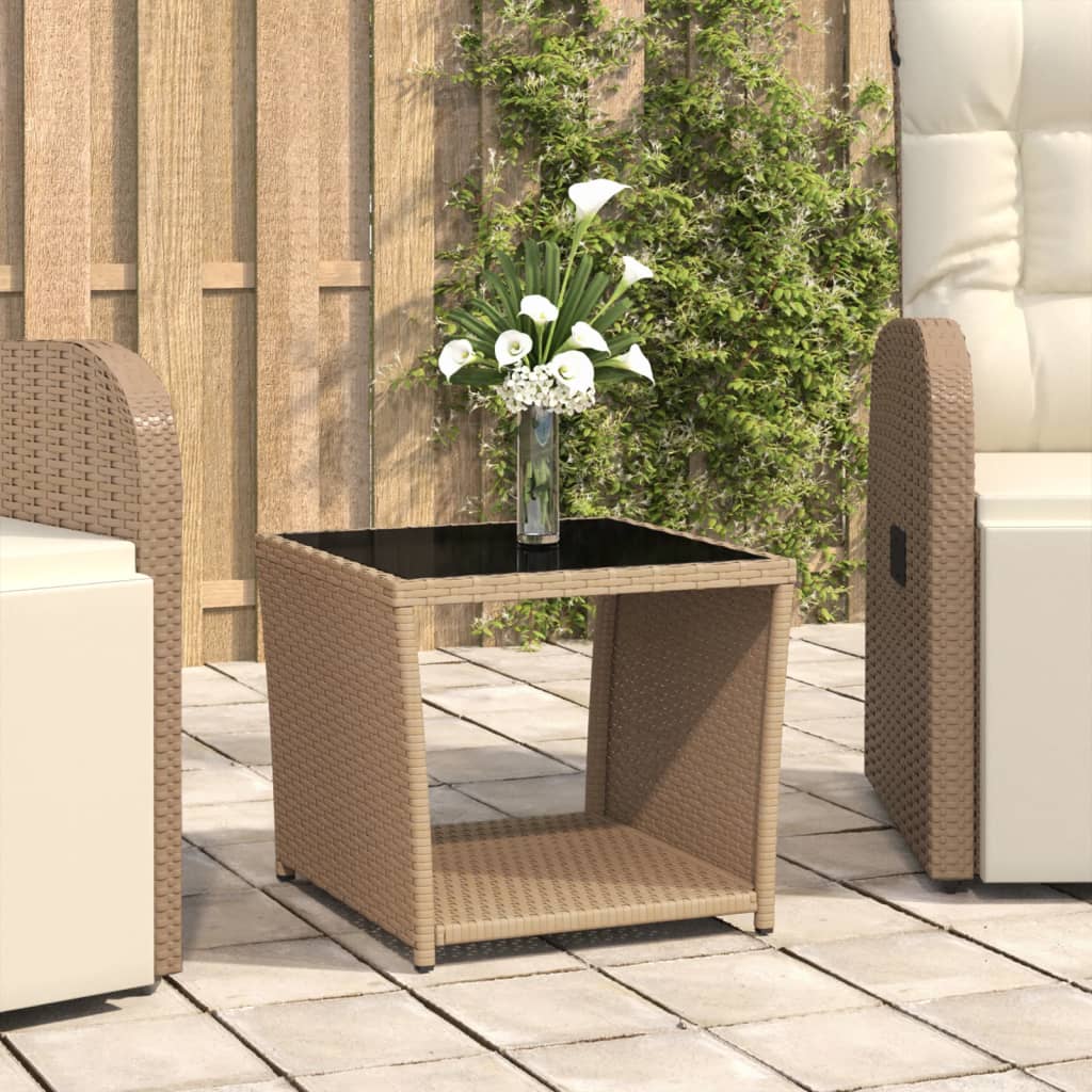 Beistelltisch Mit Glasplatte Beige Poly Rattan & Hartglas