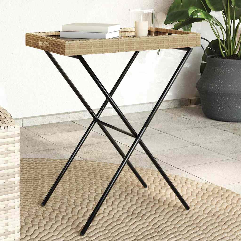 Tabletttisch Klappbar Beige 65x40x75 Cm Poly Rattan