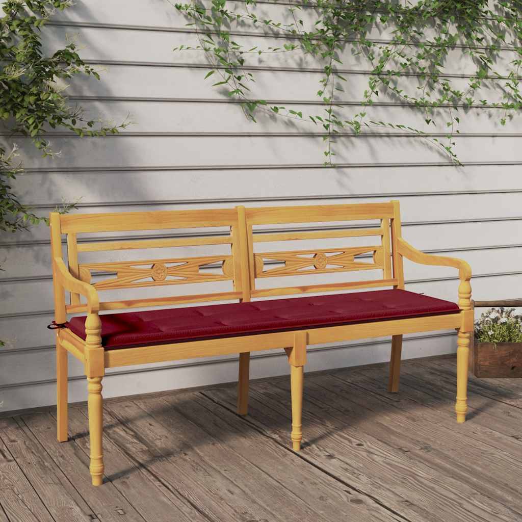 Batavia-bank Mit Weinrotem Kissen 150 Cm Massivholz Teak