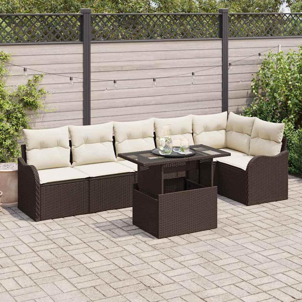 Gartensofa-set Mit Kissen Mit Kissen 7 Pcs Braun Poly Rattan