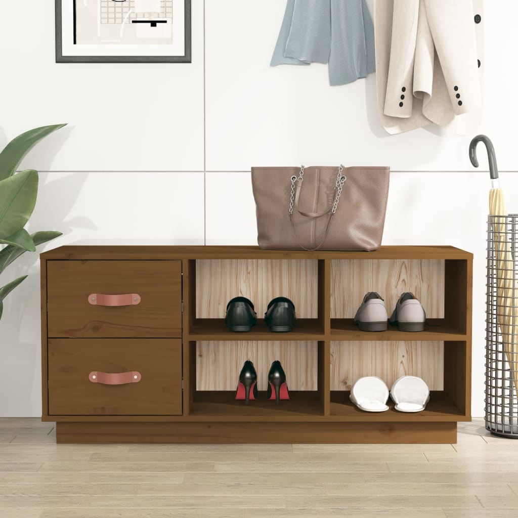 Schuhbank Honigbraun 100x34x45 Cm Massivholz Kiefer