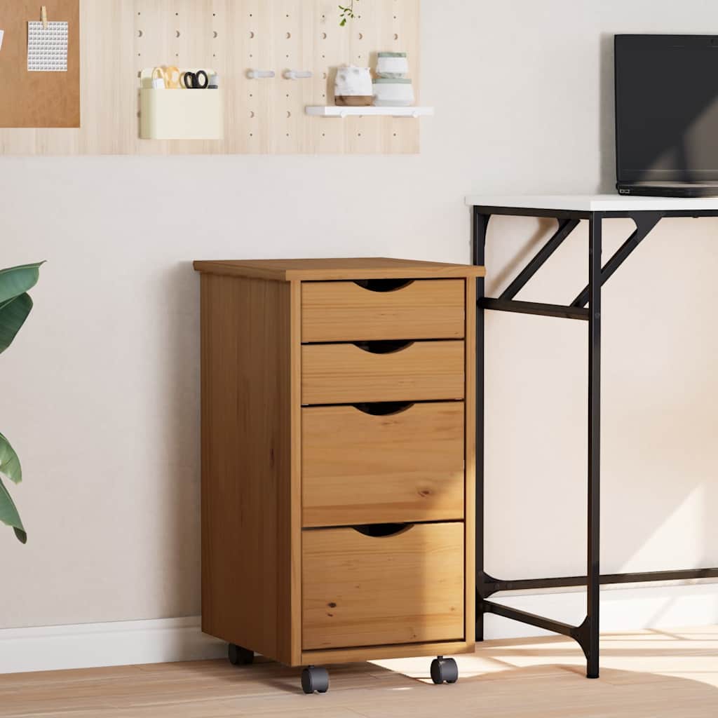 Rollschrank Mit Schubladen Moss Honigbraun Massivholz Kiefer