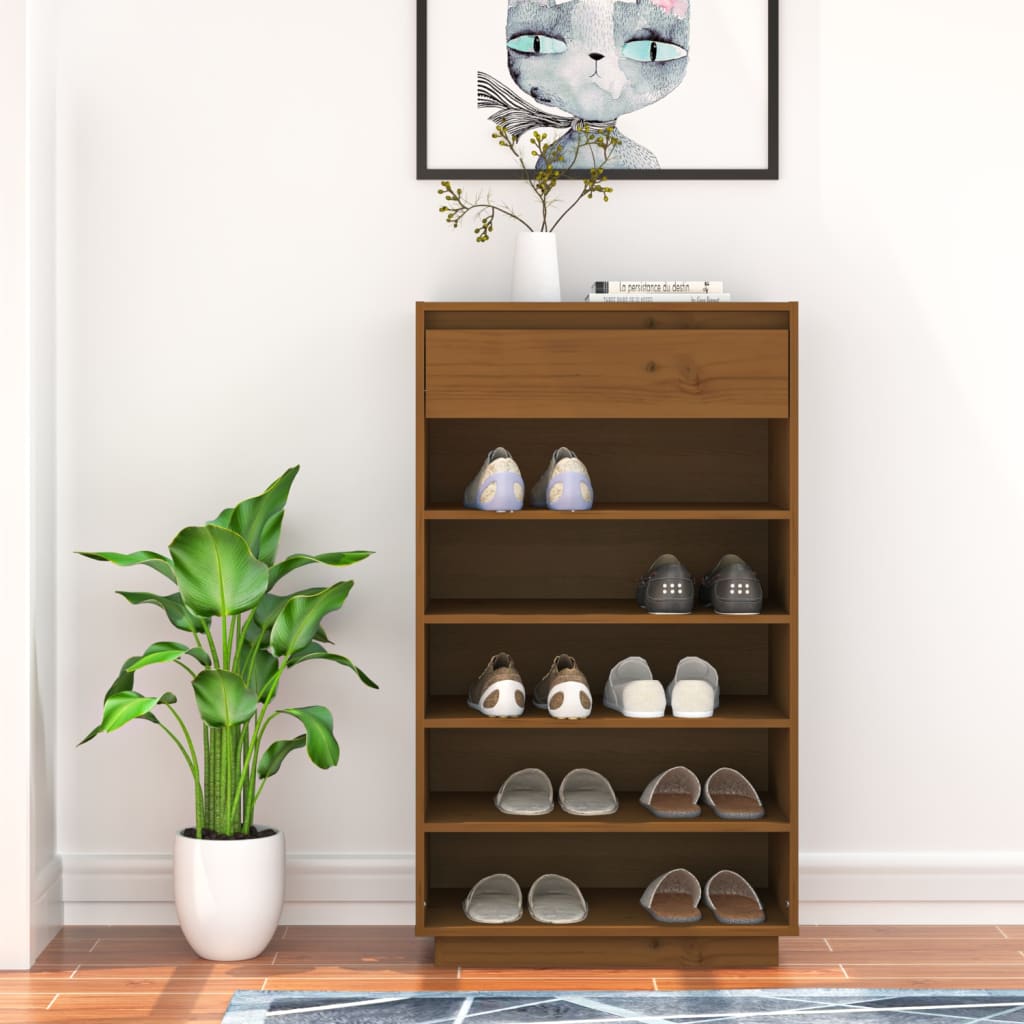 Schuhregal Honigbraun 60x34x105 Cm Massivholz Kiefer
