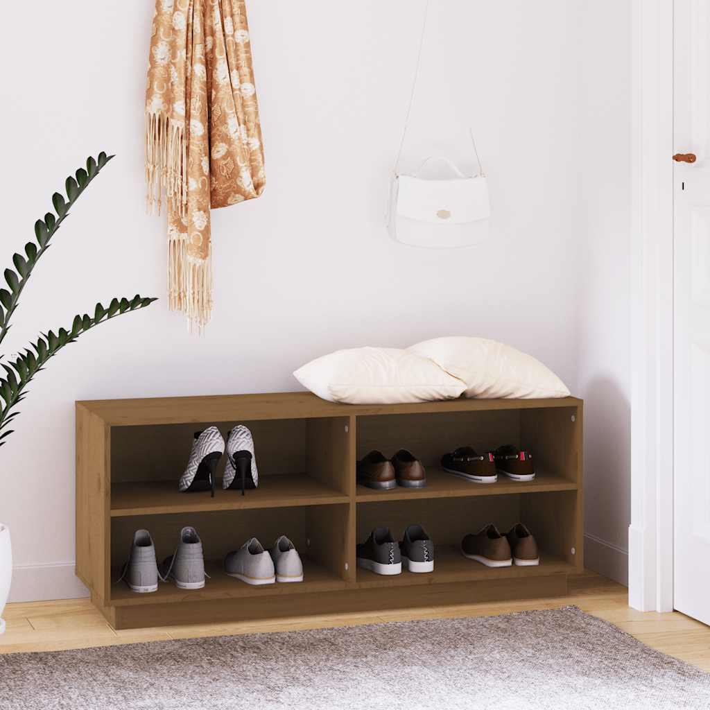 Schuhregal Honigbraun 110x34x45 Cm Massivholz Kiefer