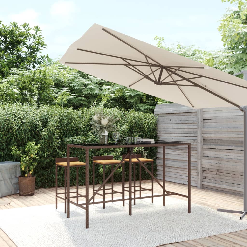 Bartisch Mit Glasplatte Braun 180x70x110 Cm Poly Rattan