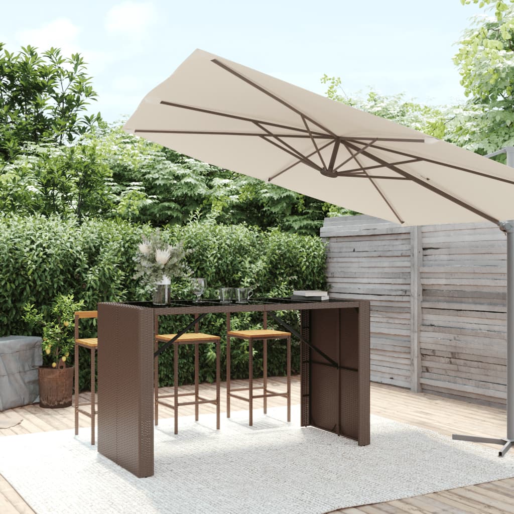 Bartisch Mit Glasplatte Braun 185x80x110 Cm Poly Rattan