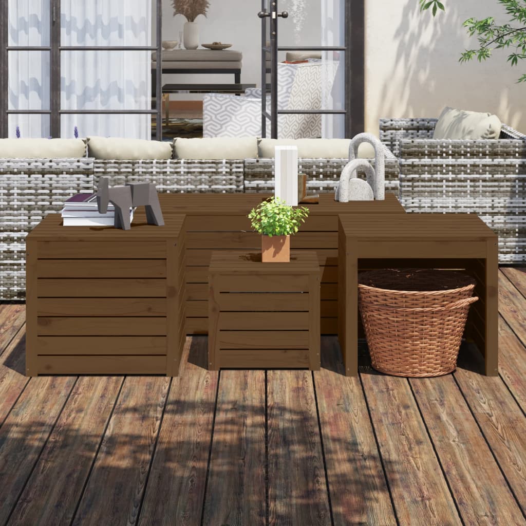 4-tlg. Gartenbox-set Honigbraun Massivholz Kiefer