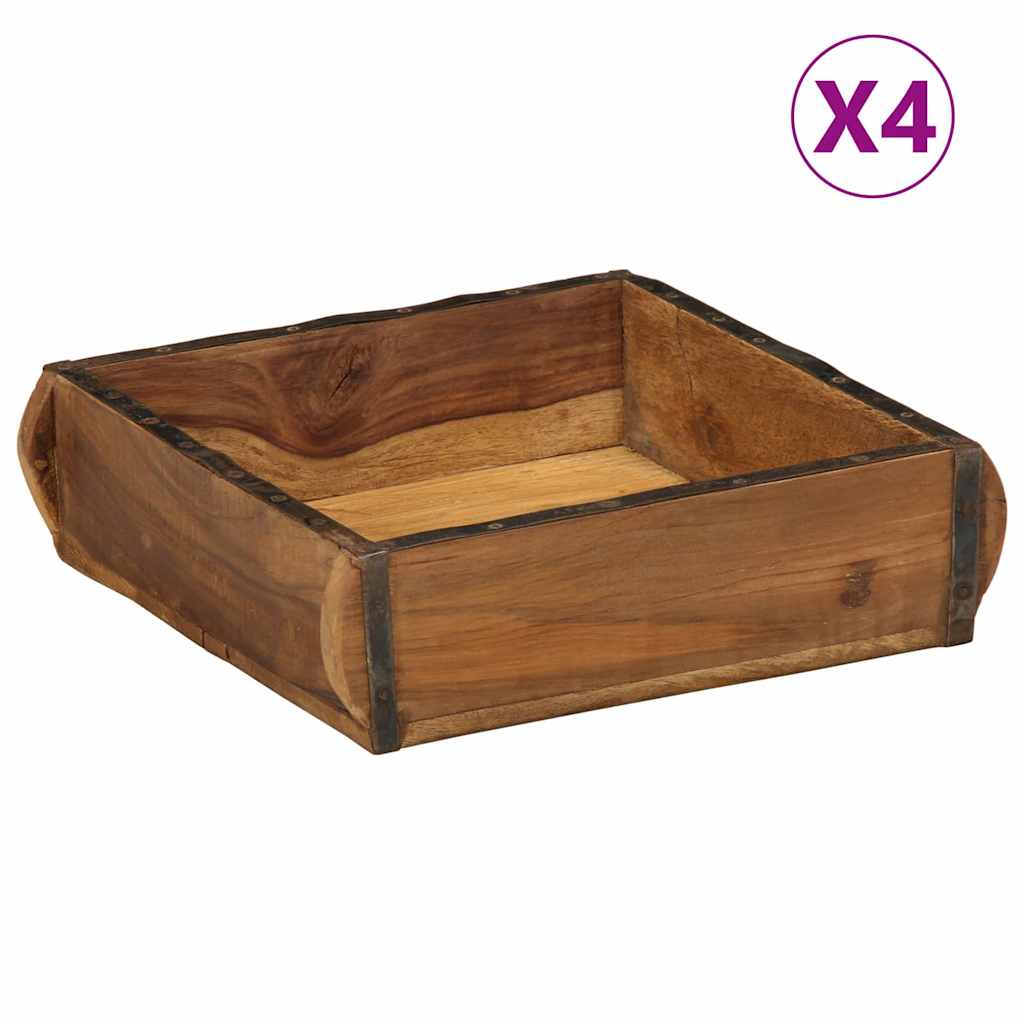 Tablett 4 Pcs Braun 29 X 31 X 10 Cm Massives Upgecyceltes Holz