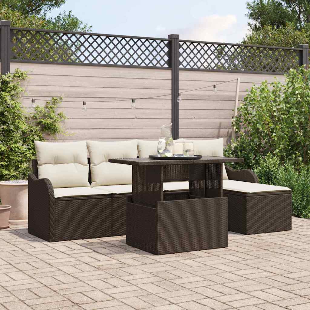 Gartensofa-set Mit Kissen 6 Pcs Braun Polyrattan