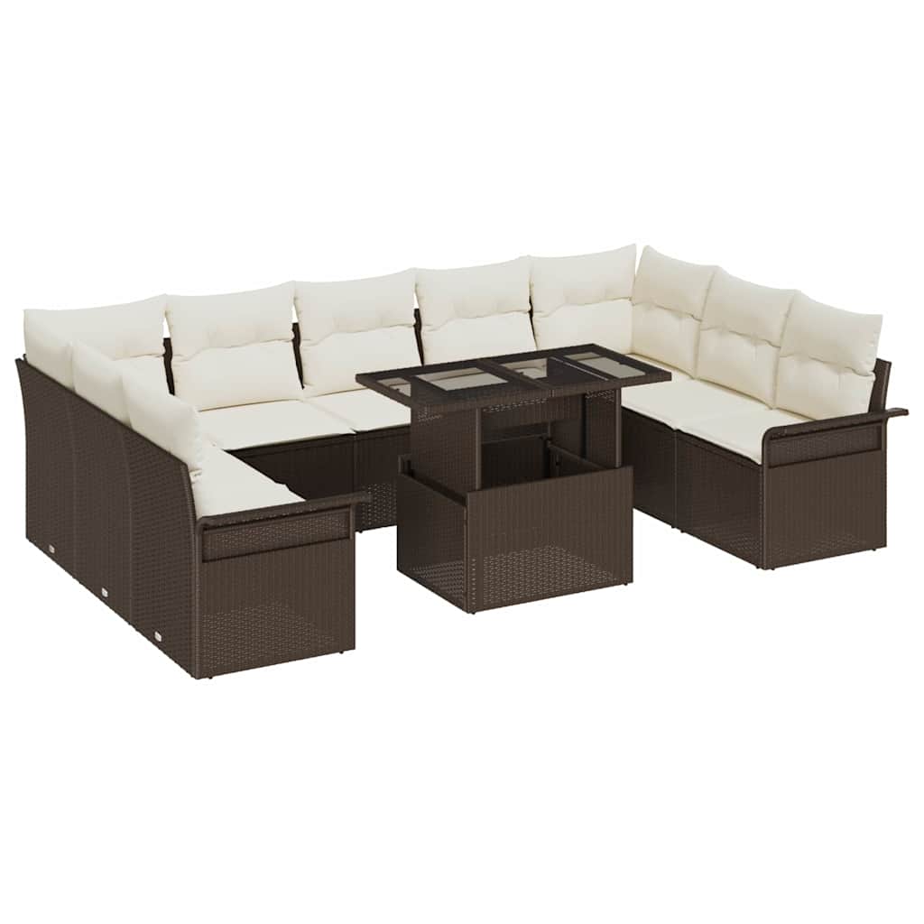 Gartensofa-set Mit Kissen Mit Kissen 10 Pcs Braun Poly Rattan