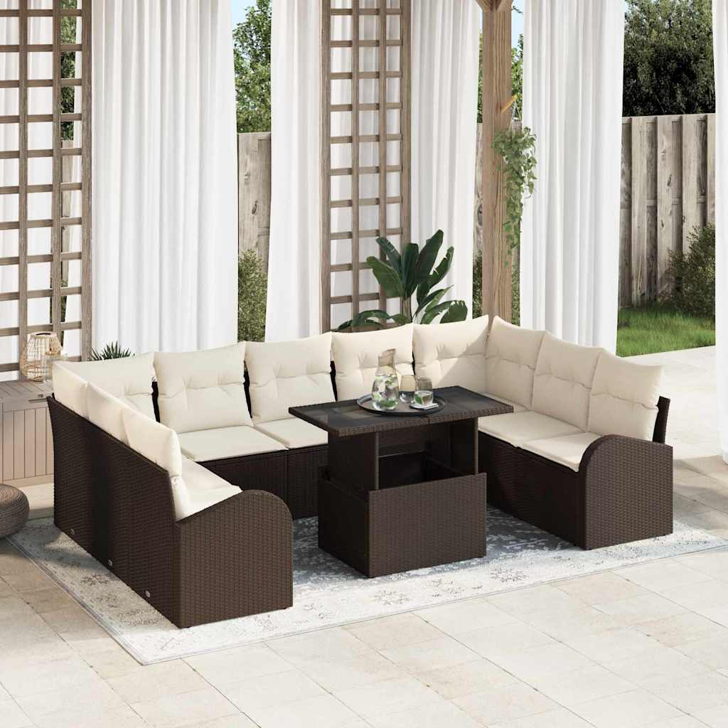 Gartensofa-set Mit Kissen Mit Speicher 10 Pcs Braun Poly Rattan