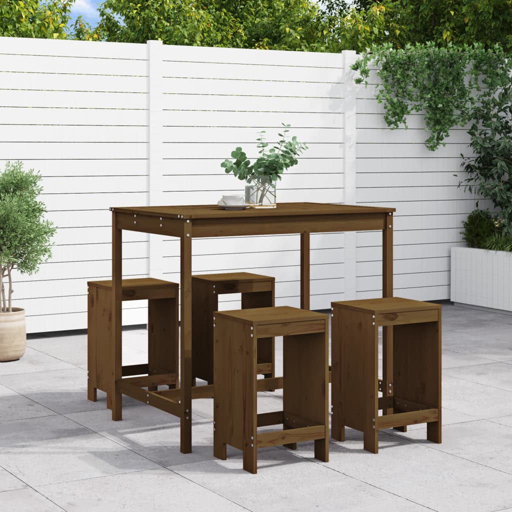 5-tlg. Gartenbar-set Honigbraun Massivholz Kiefer