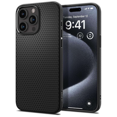 Iphone 15 Pro Spigen Liquid Air Hülle, Mattschwarz + Schutzhülle Aus Glas
