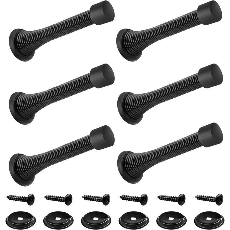 Türstopper Aus Metall Mit Feder – 6er-pack, 85 Mm, Schwarz, Mit Schraubbefestigung Und Grundplatte