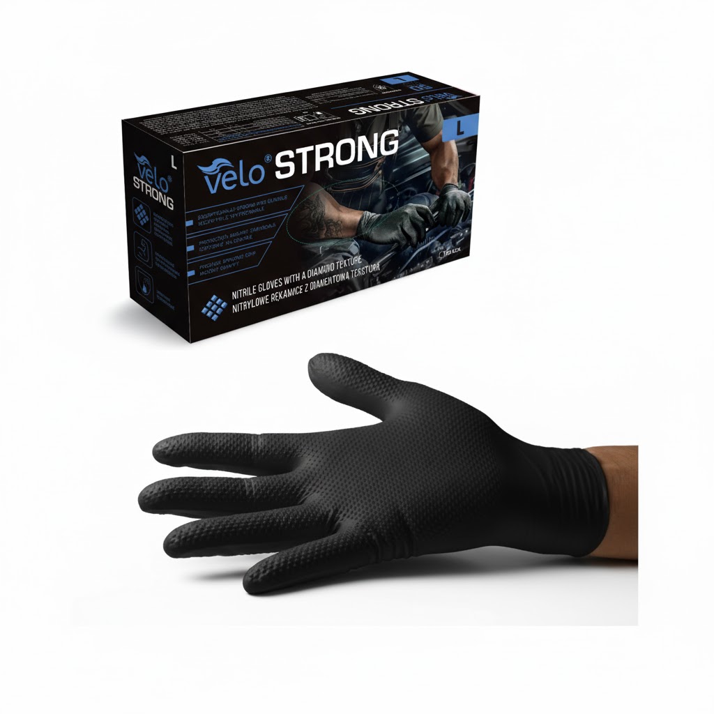 Velo "l" Strong Schwarze Nitrilhandschuhe Mit Diamantstruktur, 50er-packung