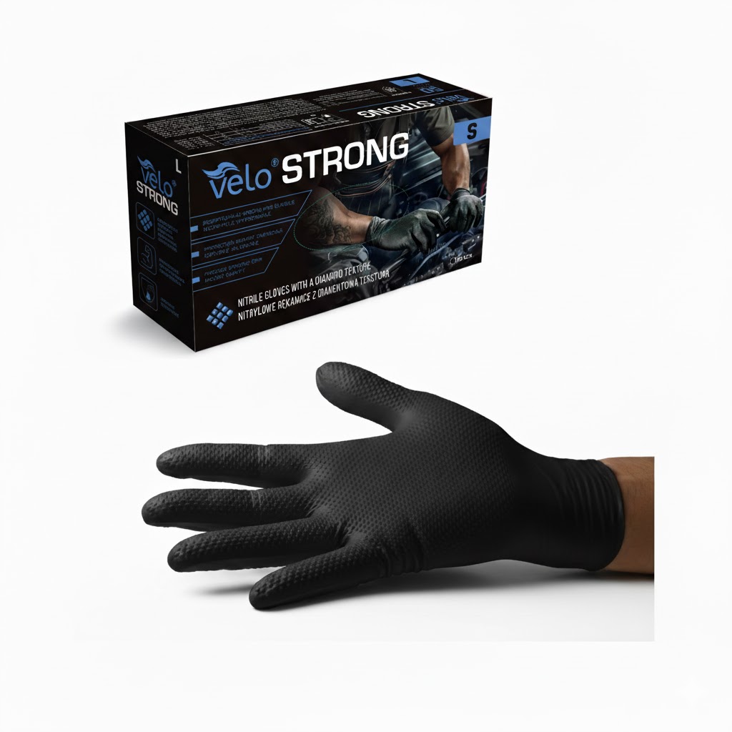 Velo "s" Strong Schwarze Nitrilhandschuhe Mit Diamantstruktur, 50er-packung