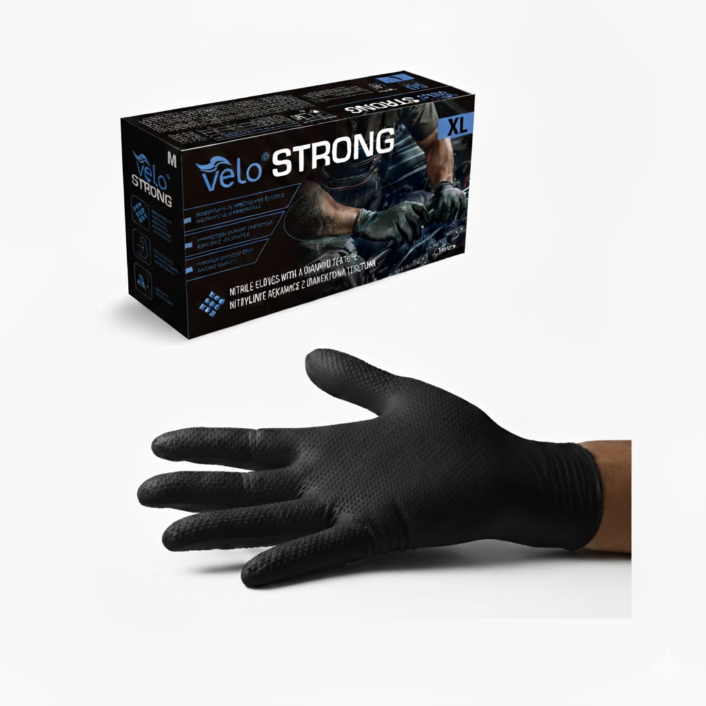 Velo "xl" Strong Schwarz – Nitrilhandschuhe Mit Diamantierter Textur, 50er-packung
