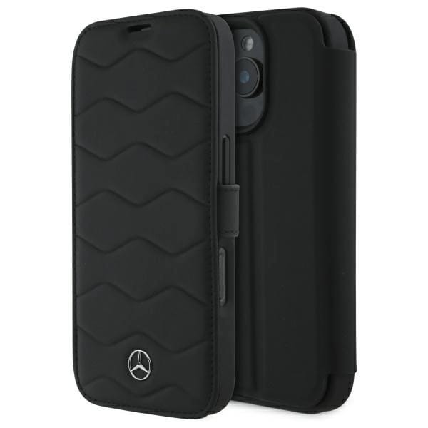 Mercedes Mebkp16x23rwrsk Iphone 16 Pro Max 6,9 Zoll, Schwarz/schwarzes Bücheretui, Mb Waves Leder