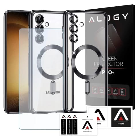 Samsung Galaxy S25 Alogy Luxeshield™️ Glamour Luxus-ringhülle Mit Kameraabdeckung, Schwarz + Gehärtetes Glas