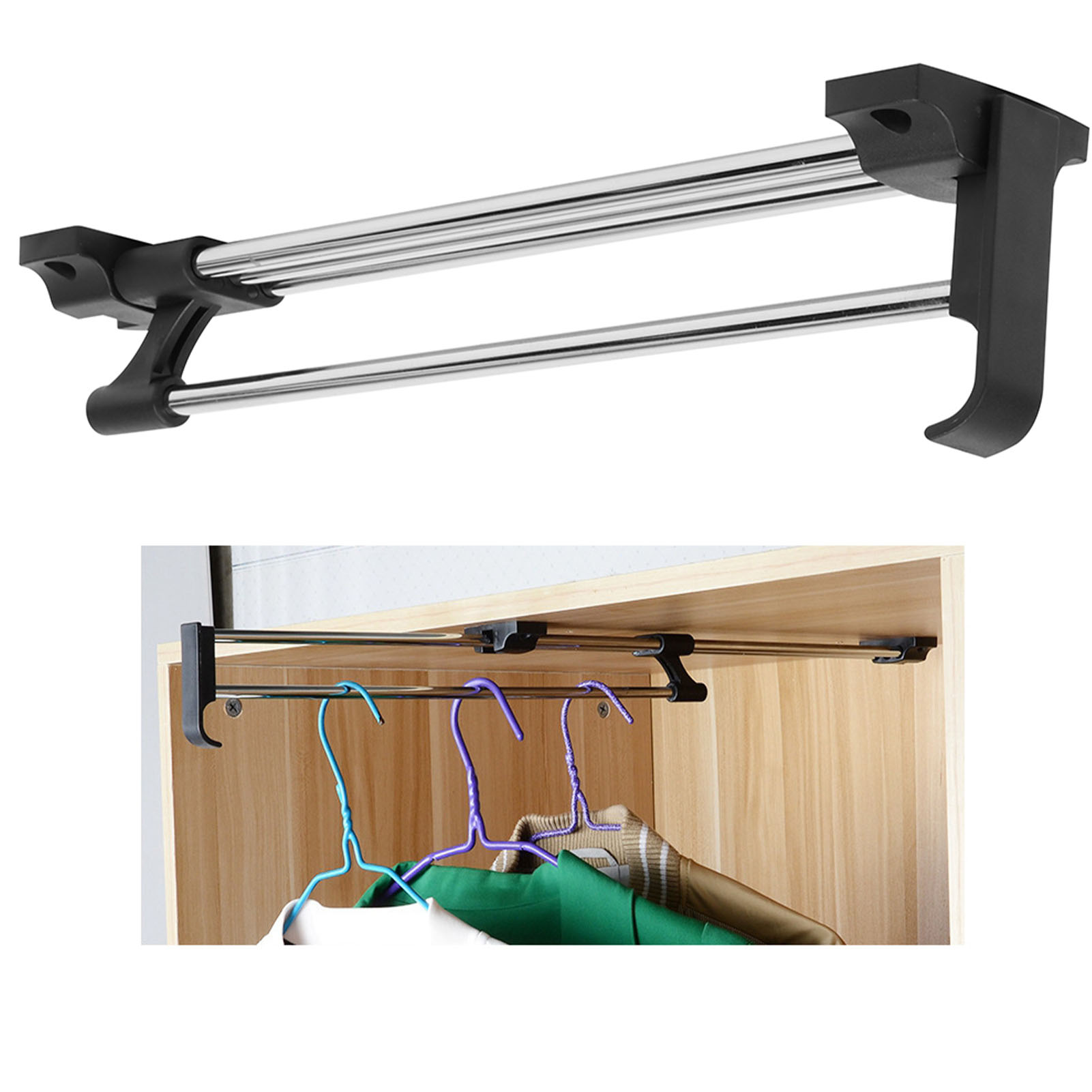 Ausziehbarer Teleskop-kleiderständer Mit Schiebeverschluss, Verstellbarer Kleiderorganizer, Material: Eisen + Kunststoff, Tragkraft: 50 Kg, Farbe: Schwarz, Größe: 30 Cm